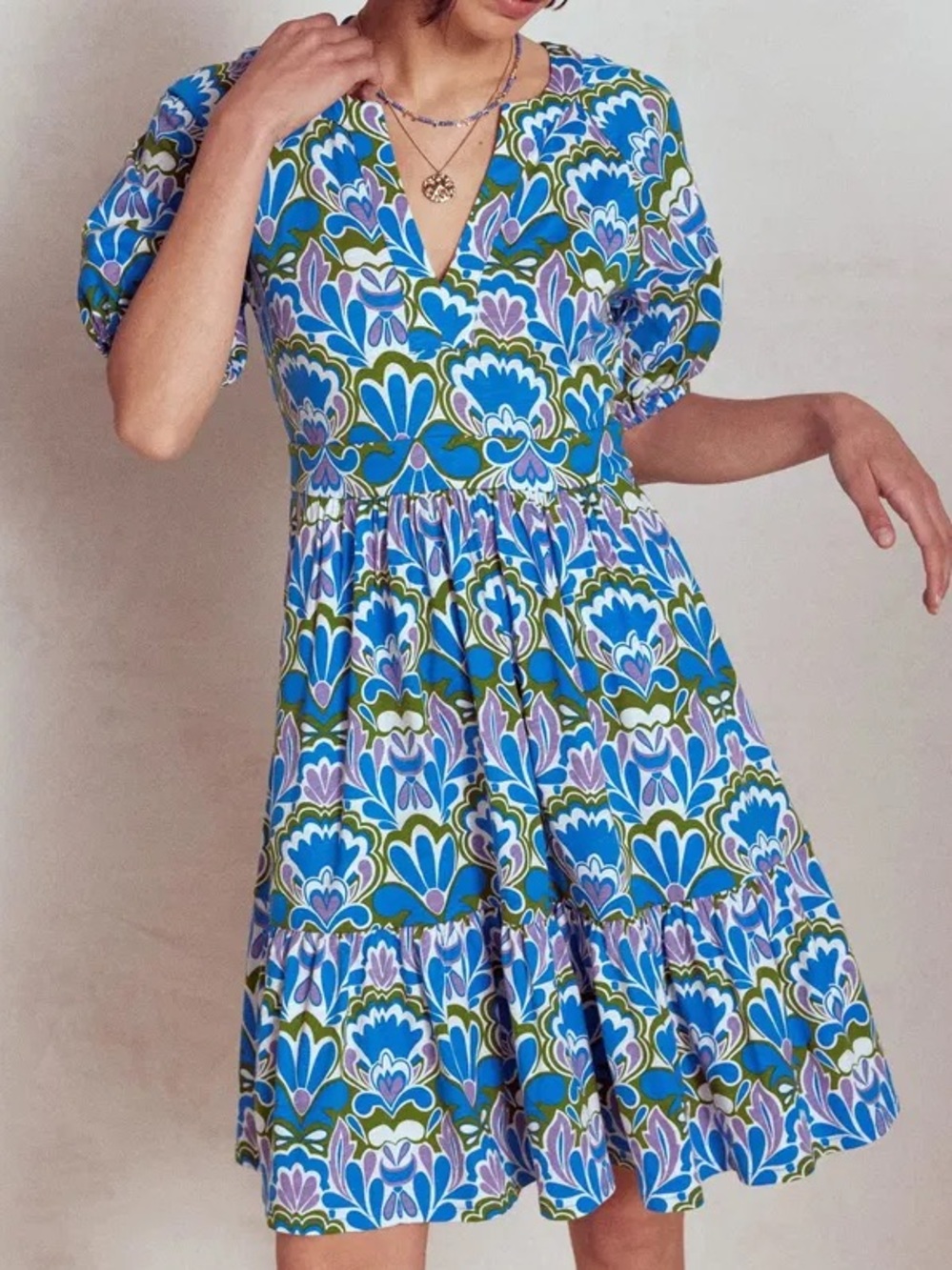 Boden Blue Floral Midi Dress lightweight Casual Staple Capsule 8R